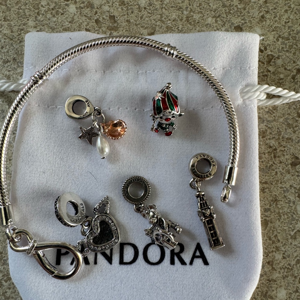 Silver Bracelet Size 6.7 With Assorted Pandora Charms